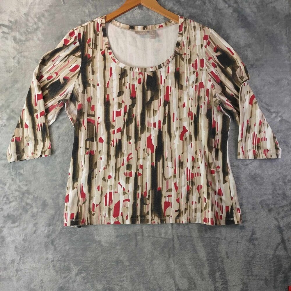 ChicosWomen XL Tan Red Cotton Blend Abstract Geometric Top Y2K Versatile Casual‎